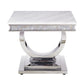 20" Silver And White Marble Look Stainless Steel Square End Table