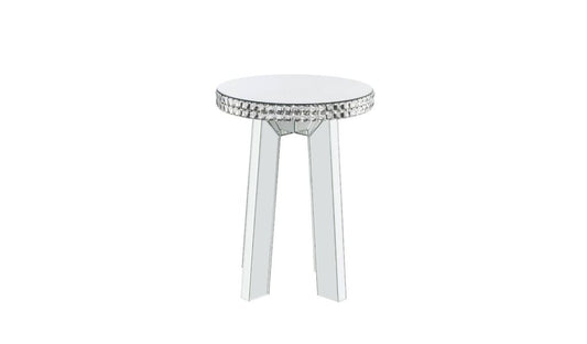 24" Silver Glass Round Mirrored End Table