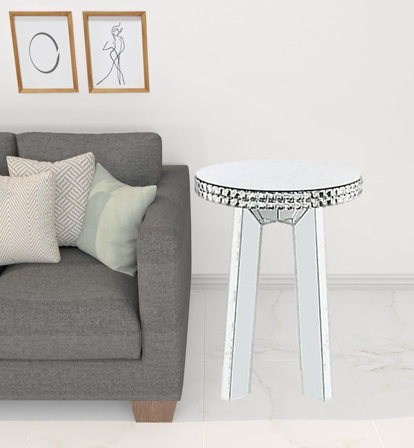 24 Silver Glass Round Mirrored End Table