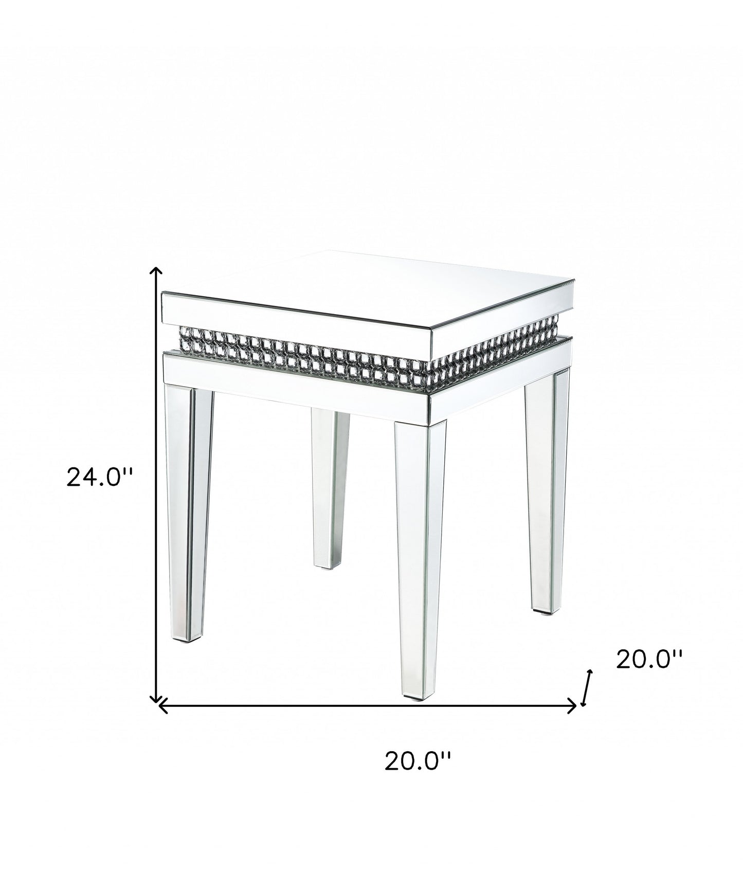 24" Clear And Silver Mirrored Square Mirrored End Table