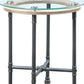 24" Sandy Gray And Clear Glass And Metal Round End Table