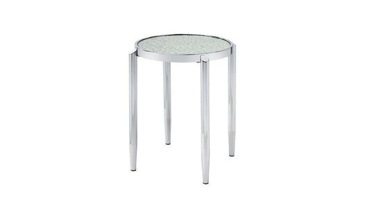 25" Silver Mirrored And Metal Round End Table