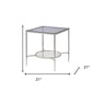 24" Chrome And Clear Glass And Metal Square End Table With Shelf