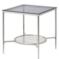 24" Chrome And Clear Glass And Metal Square End Table With Shelf