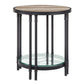 24" Sandy Black And Oak Manufactured Wood And Metal Round End Table With Shelf