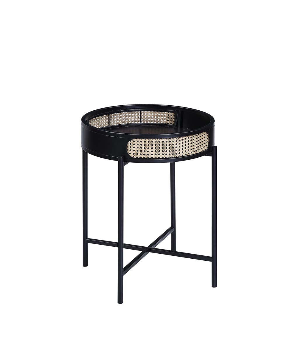 24" Black Melamine Veneer And Manufactured Wood Round End Table