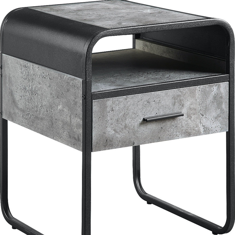 22" Black And Gray Square End Table With Drawer And Shelf