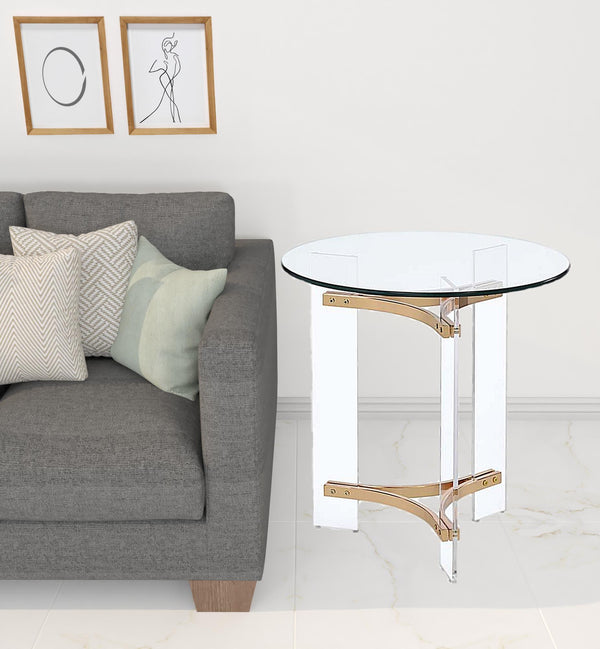 24 Gold And Clear Glass And Metal Round End Table