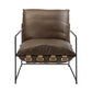 27" Brown Top Grain Leather And Steel Solid Color Lounge Chair