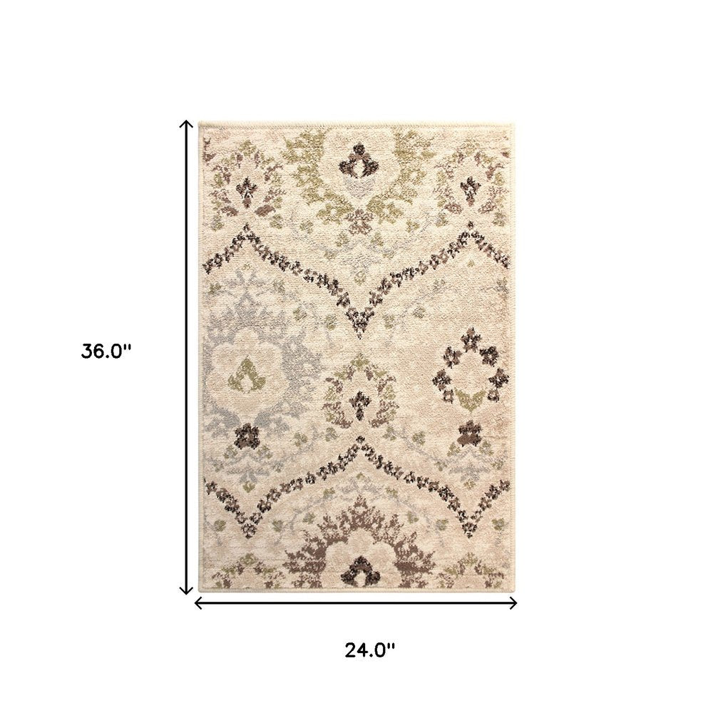 2' X 3' Ivory And Gray Floral Distressed Area Rug
