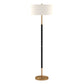 61" Black and Brass Two Light Floor Lamp With White Drum Shade