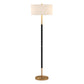 61" Black and Brass Two Light Floor Lamp With White Drum Shade