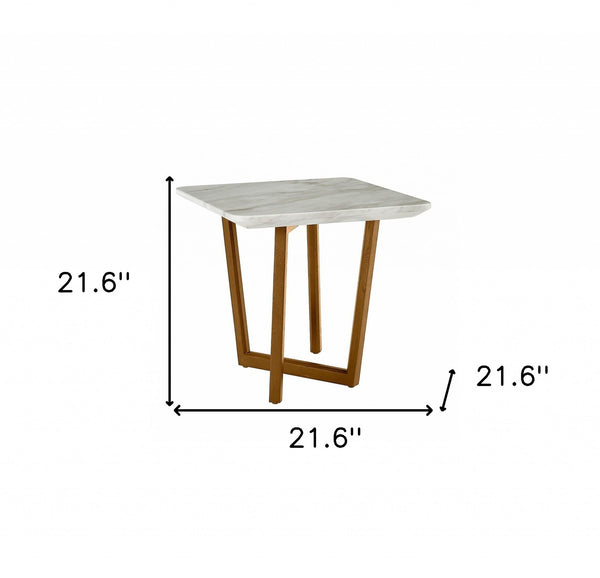 22 Walnut And White Faux Marble Square End Table