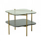 20" Gold And Clear Glass And Metal Square End Table With Shelf