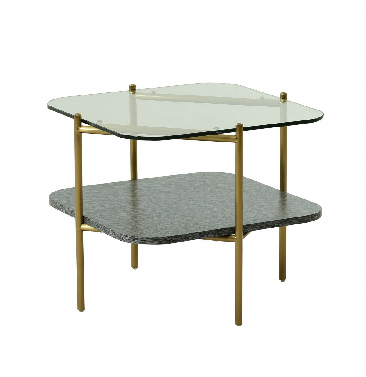 20" Gold And Clear Glass And Metal Square End Table With Shelf