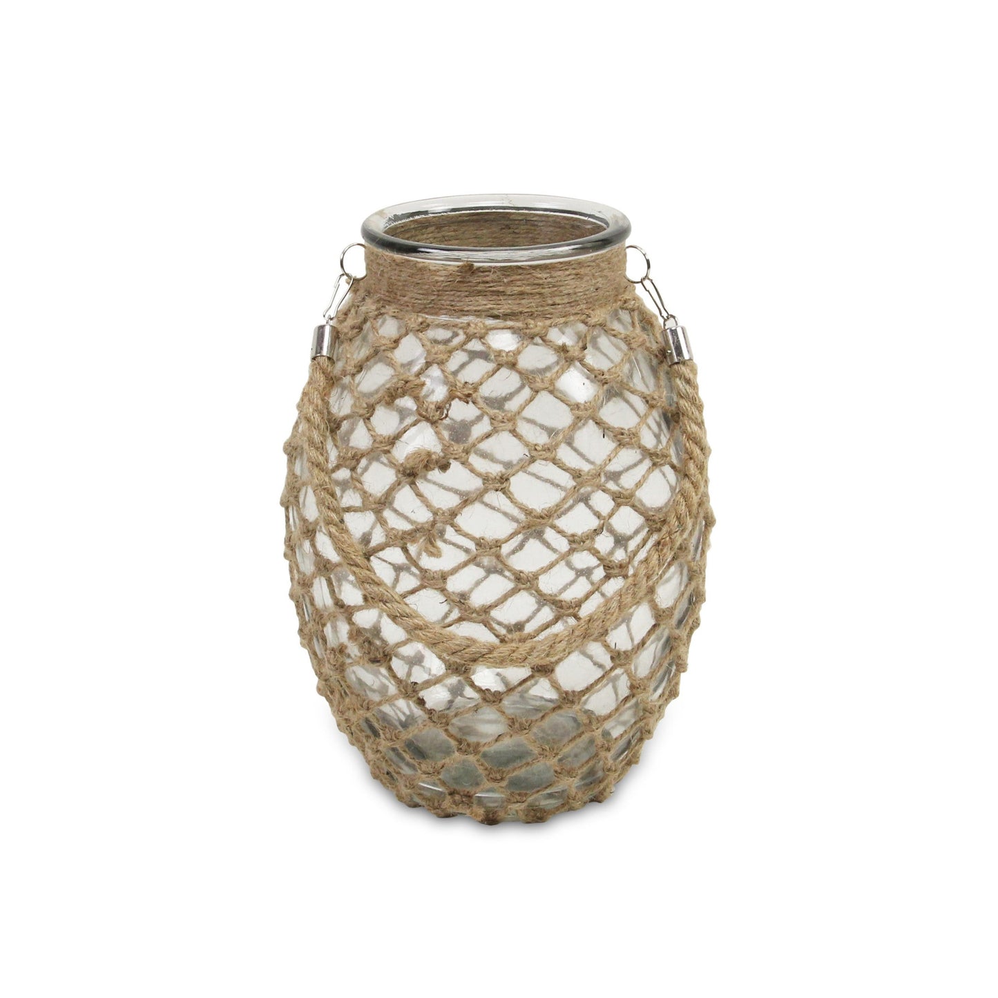 12.25" Clear and Brown Oval Glass Jar with Rope