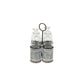 Set of Four Clear Galvanized Metal and Glass Decorative Bottles