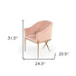 25" Pink Velvet And Gold Solid Color Arm Chair