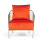 27" Orange Velvet And Gold Solid Color Arm Chair