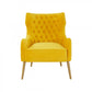 30" Yellow Velvet And Gold Solid Color Arm Chair