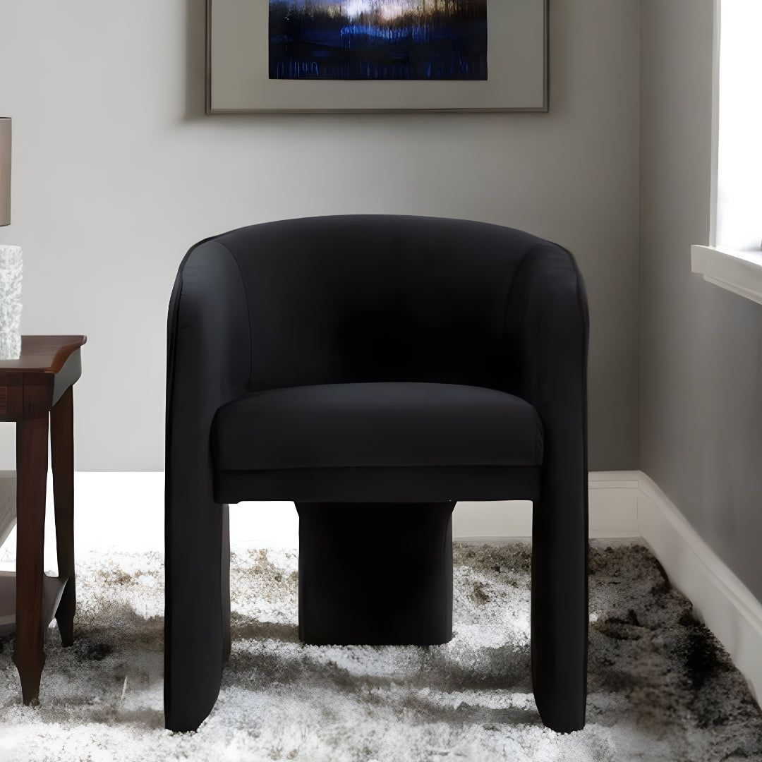 24" Black Velvet Mod Three Leg Arm Chair