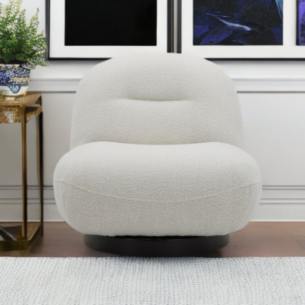 33 Cream 100% Polyester Solid Color Swivel Lounge Chair