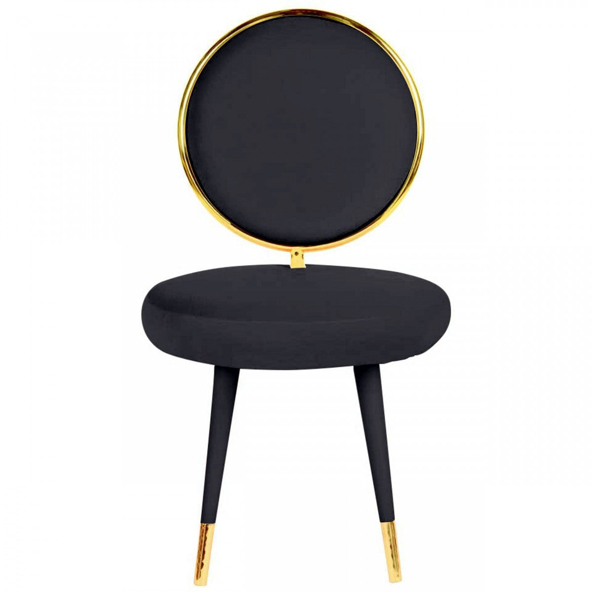 Set Of Two 21" Black Velvet And Black And Gold Solid Color Side Chair