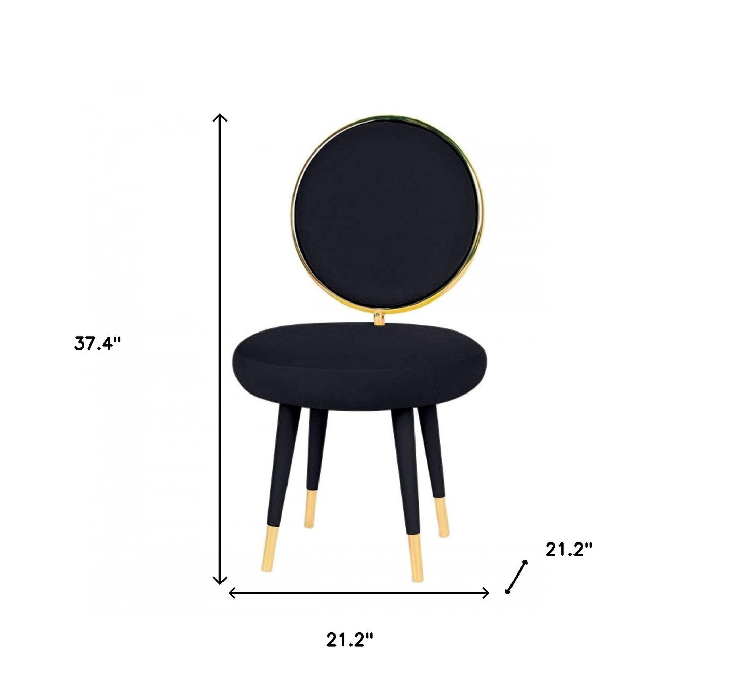 Set Of Two 21" Black Velvet And Black And Gold Solid Color Side Chair