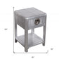 24" Silver Aluminum Square End Table With Drawer And Shelf