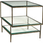 20" Bronze And Clear Glass And Iron Square End Table With Two Shelves