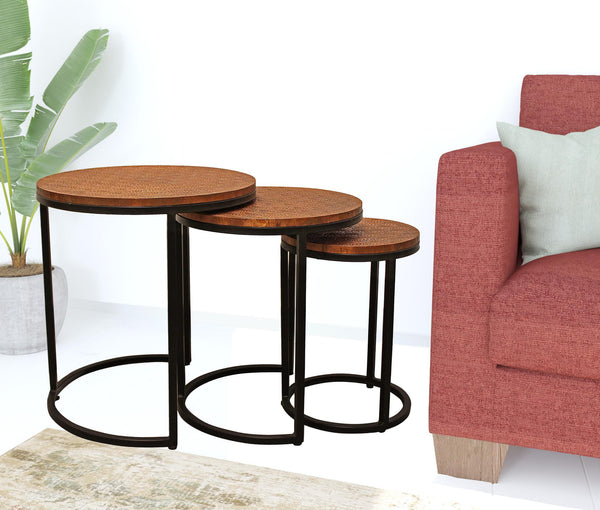 Set Of Three 19 Black And Copper Round Nested Tables