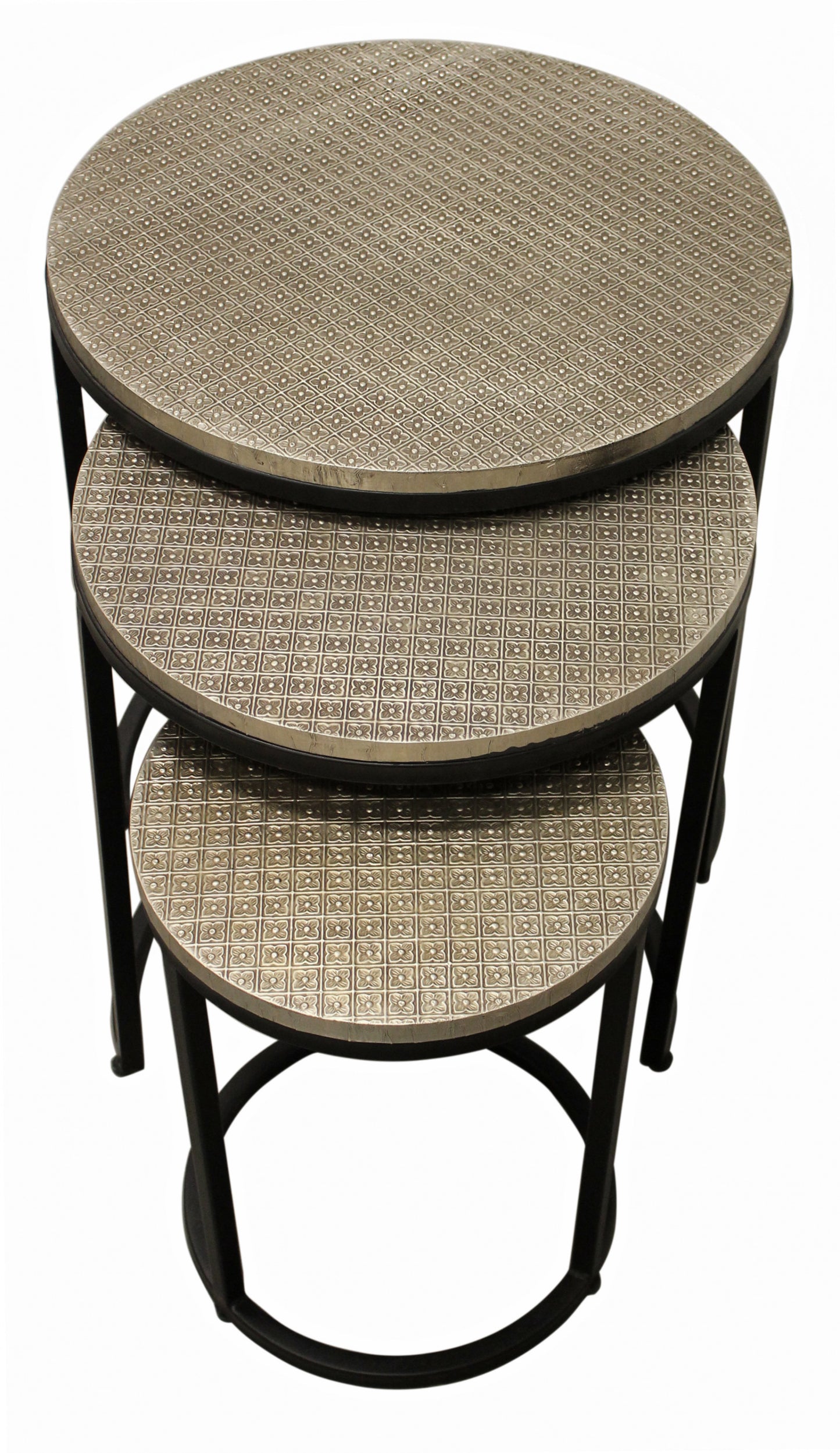 Set Of Three 19" Black And Silver Round Nested Tables