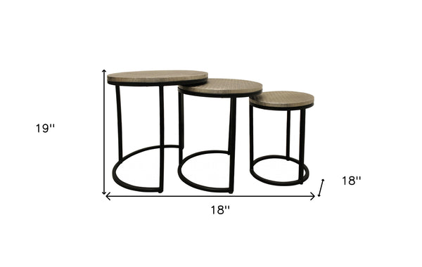 Set Of Three 19 Black And Silver Round Nested Tables