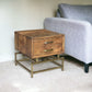 21" Brass And Brown Solid Wood And Iron Square End Table With Drawer