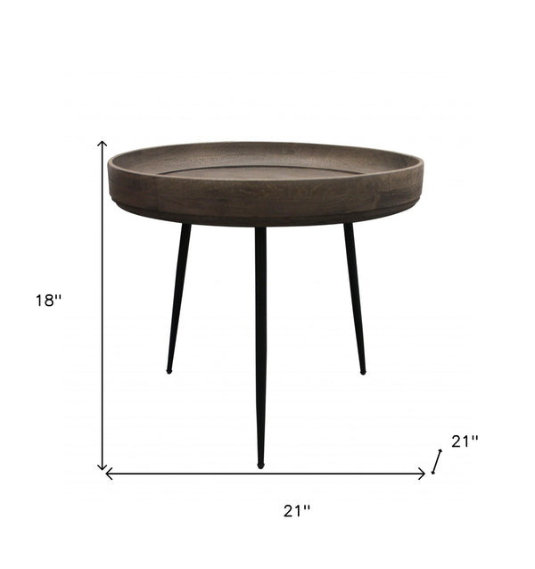 18 Black And Gray Solid Wood And Iron Round End Table