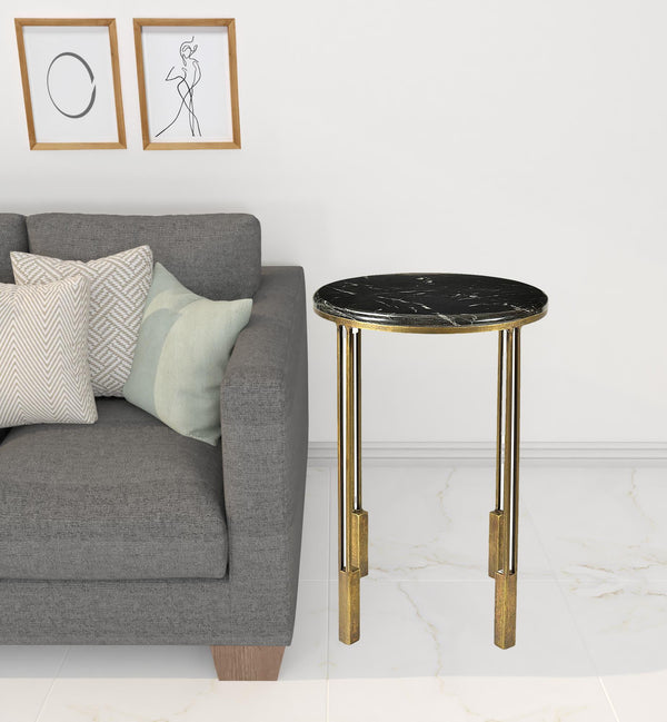 23 Gold And Black Marble And Iron Round End Table