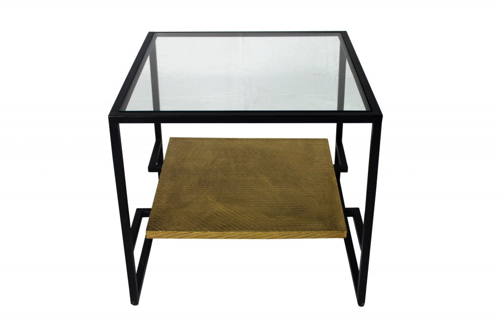 22" Bronze And Clear Glass Square End Table With Shelf