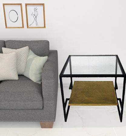 22" Bronze And Clear Glass Square End Table With Shelf