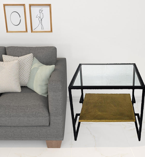 22 Bronze And Clear Glass Square End Table With Shelf