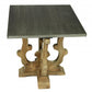 24" Natural Brown And Gray Metal And Solid Wood Square End Table