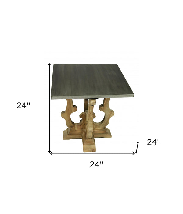 24 Natural Brown And Gray Metal And Solid Wood Square End Table