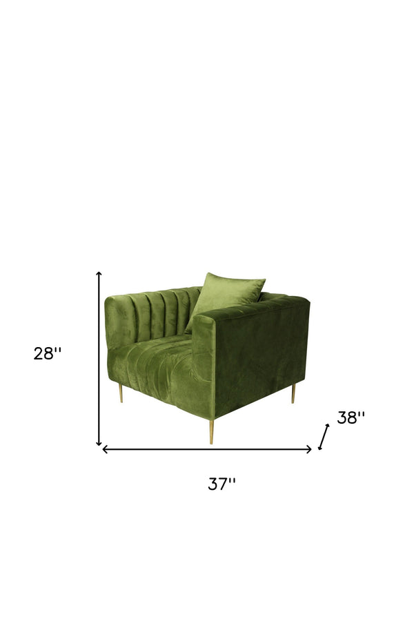 37 Olive Velvet And Gold Solid Color Lounge Chair