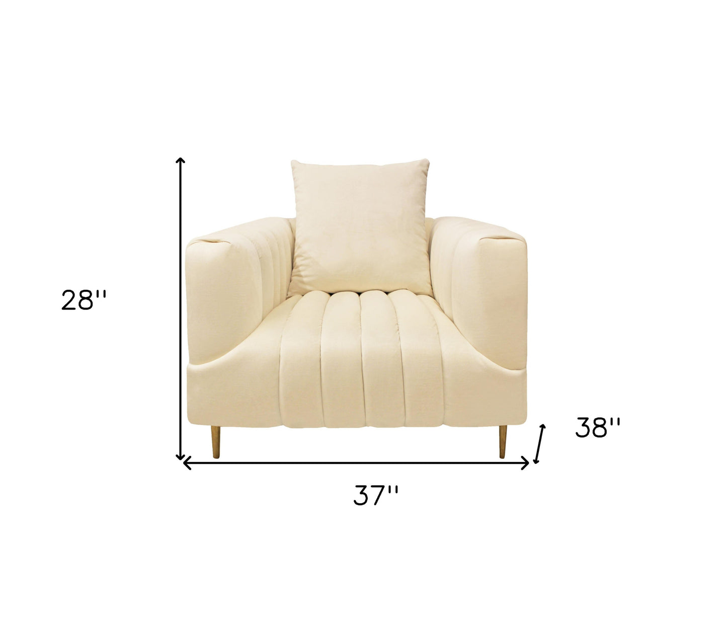 37" Ivory Velvet And Gold Solid Color Lounge Chair