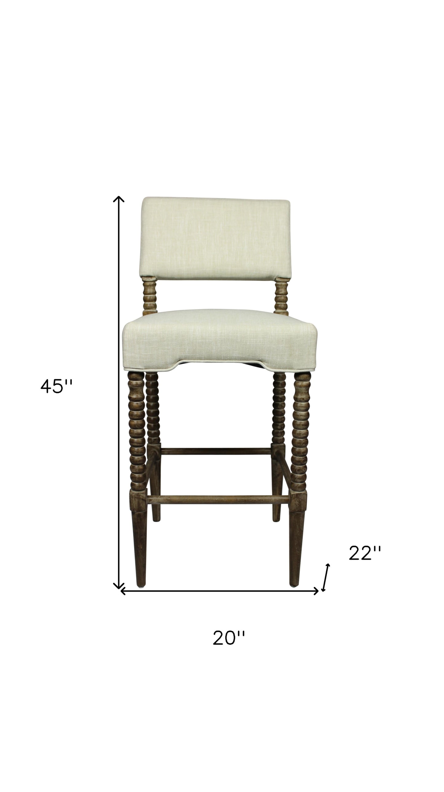 30" Off White And Brown Solid Wood Bar Height Bar Chair