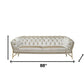 88" Beige Velvet Chesterfield Sofa With Gold Legs