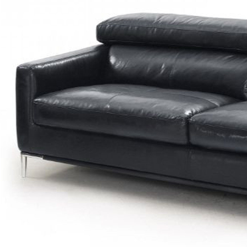 79" Black Genuine Leather Sofa With Silver Legs