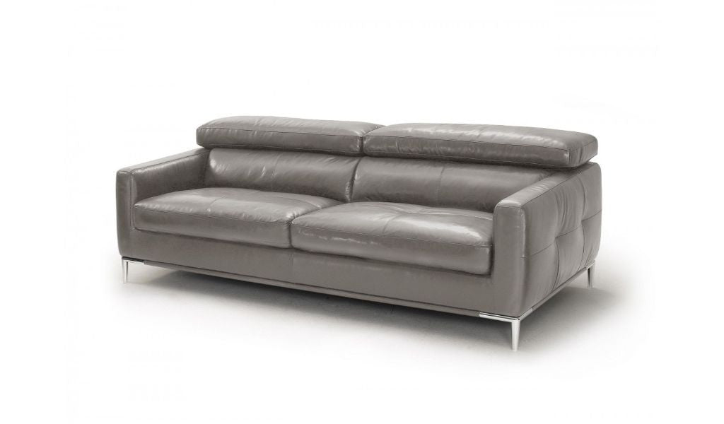 79" Dark Grey Leather Sofa With Silver Legs