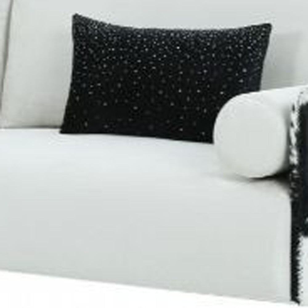 89" White Sofa And Toss Pillows With Silver Legs