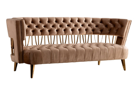 84" Beige Velvet Sofa With Gold Legs