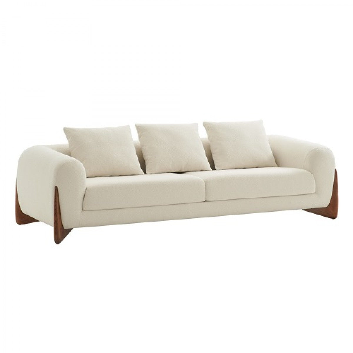 100" Cream Sofa With Wood Brown Legs